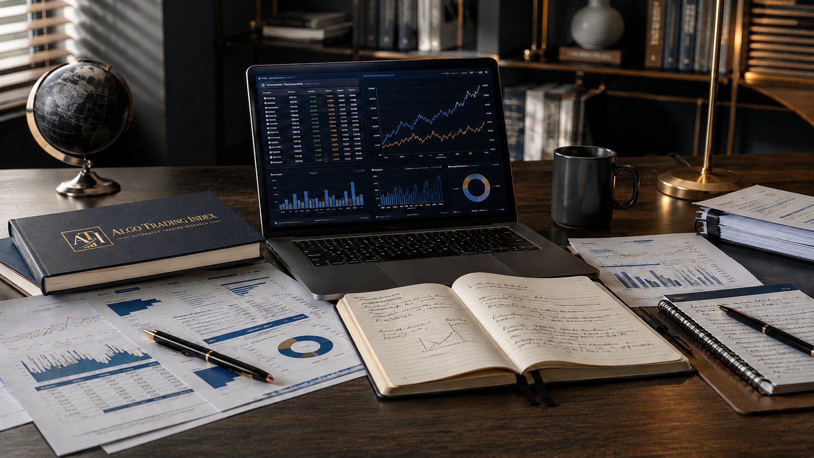 Algo Trading Index research workspace with trading system research, charts and documentation